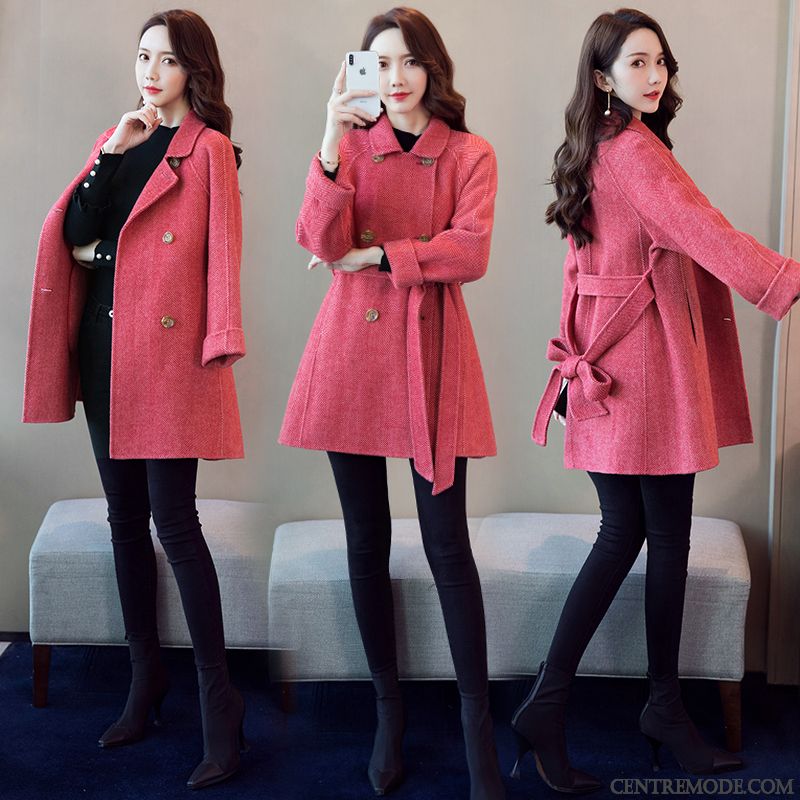 Manteaux Femme Col Haut Gros Confortable Simple Tempérament Élégant Rouge