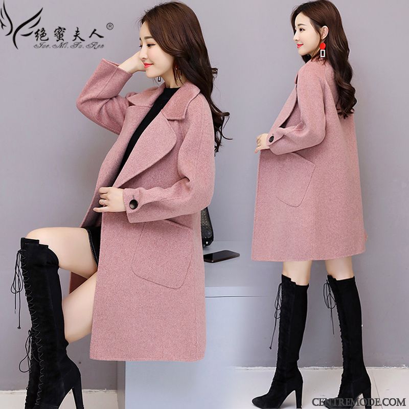 Manteaux Femme L'automne Manteau En Laine Tempérament Tissu De Laine Mode Parka Rose
