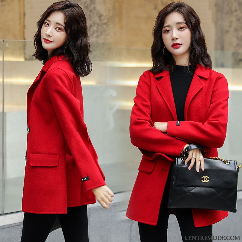 Manteaux Femme Manteau En Laine Décontractée Parka Tendance Élégant Longues Rouge