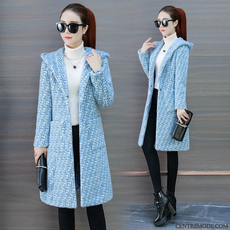 Manteaux Femme Manteau En Laine La Mode Hiver L'automne Épaissir Parka Bleu Jaune Or Foncé