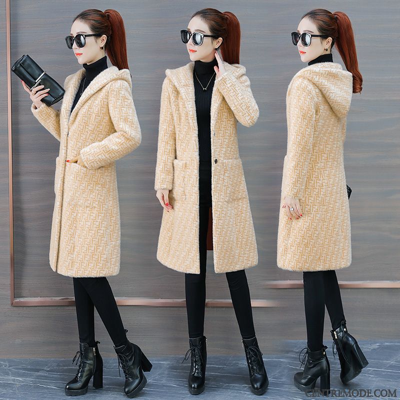 Manteaux Femme Manteau En Laine La Mode Hiver L'automne Épaissir Parka Bleu Jaune Or Foncé