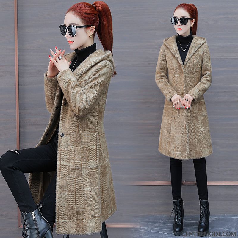 Manteaux Femme Manteau En Laine La Mode Hiver L'automne Épaissir Parka Bleu Jaune Or Foncé