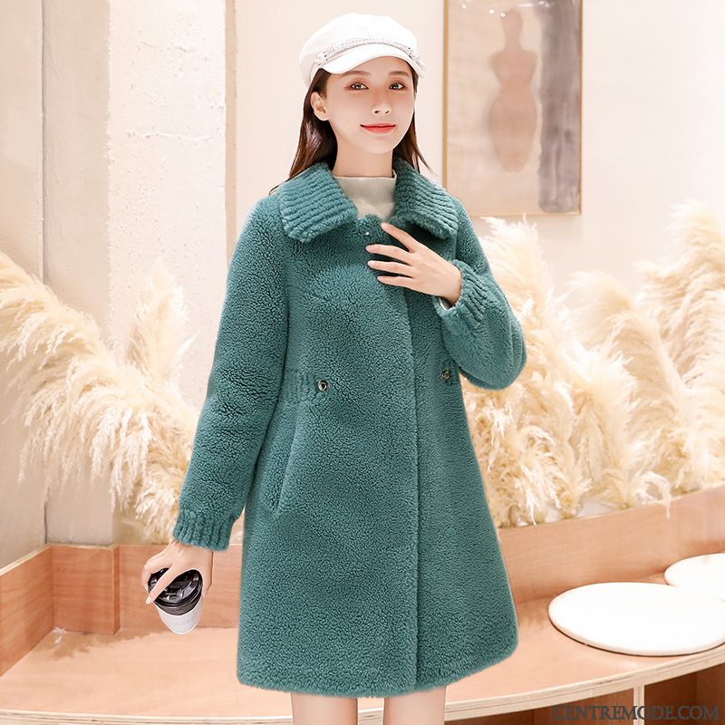 Manteaux Femme Mode Personnalité Manteau En Laine Chauds Mince Baggy Vert Foncé Pure
