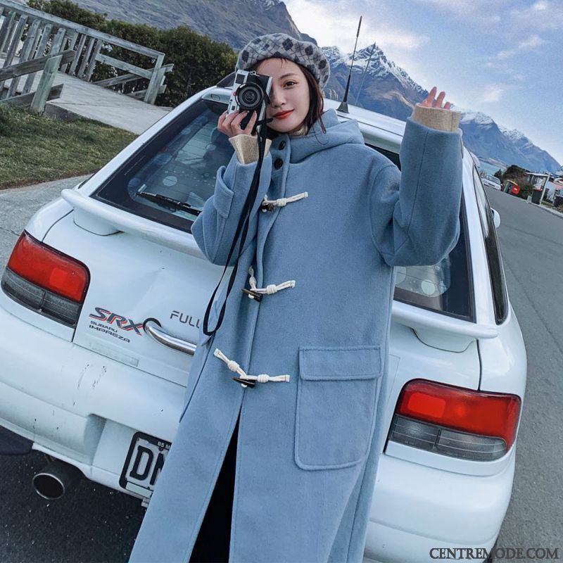Manteaux Femme Parka La Mode Bétail Manteau En Laine Capuche Longue