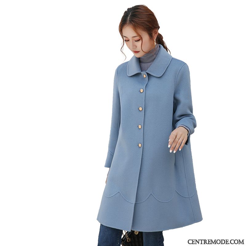 Manteaux Femme Reversible Velours De Laine Élégant Mode La Laine Parka Bleu