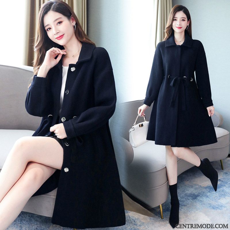Manteaux Femme Tendance Simple L'automne Longue Mode Manteau En Laine Noir