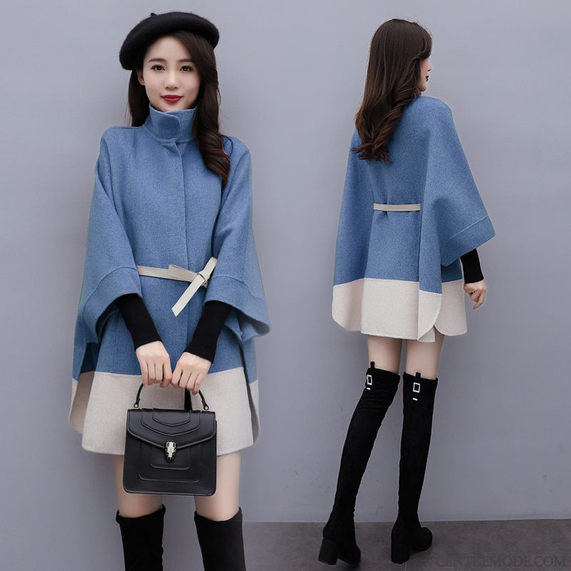 Manteaux Femme Élégant Hiver Personnalité Mince Manteau En Laine Tempérament Bleu