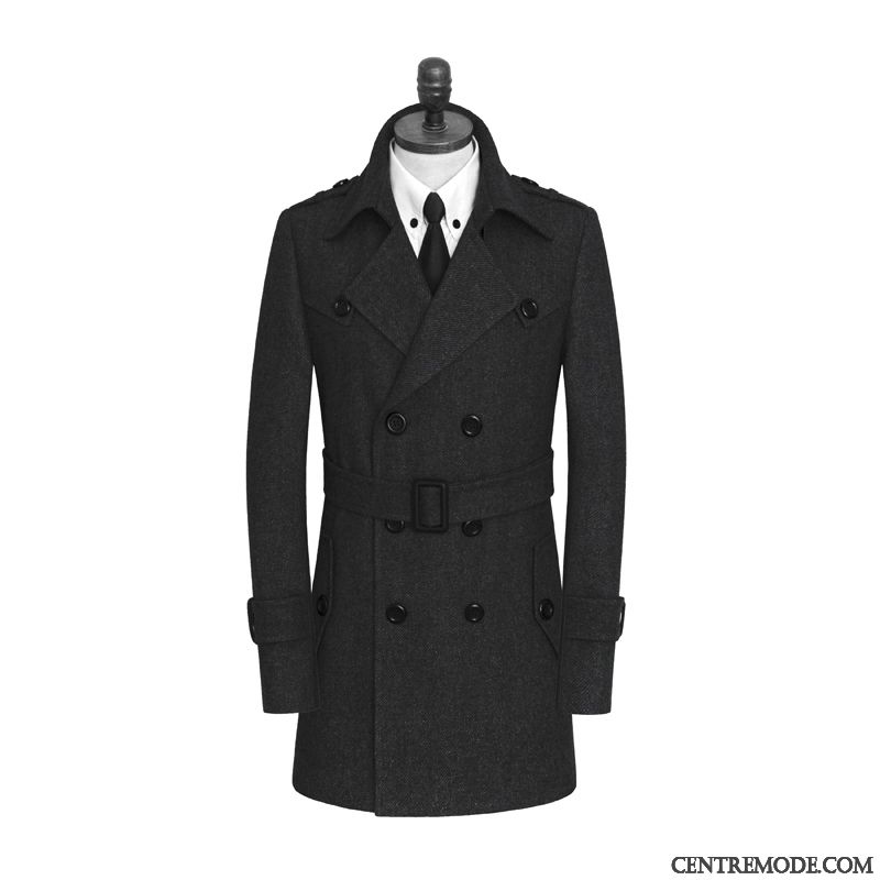 Manteaux Homme L'automne Manteau En Laine Tissu De Laine Parka Printemps Longue Noir