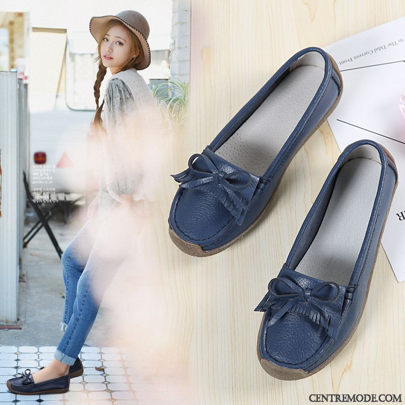 Mocassin A Talon Pas Cher Seagreen Bleu Cobalt, Mocassin En Cuir Femme
