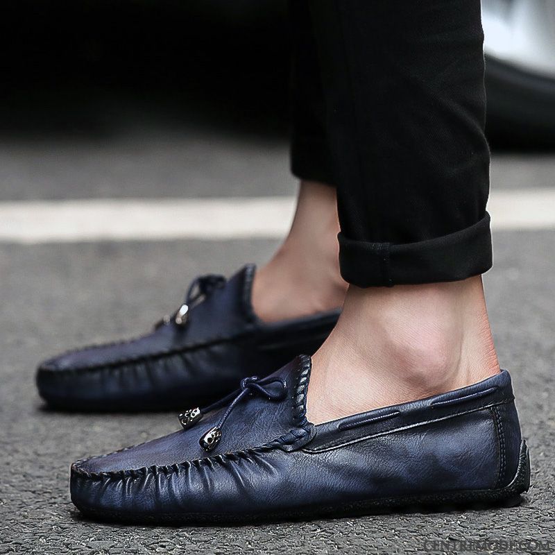 Mocassin Avec Pompon Rose Bleu Marin, Mocassin Homme Noir Cuir