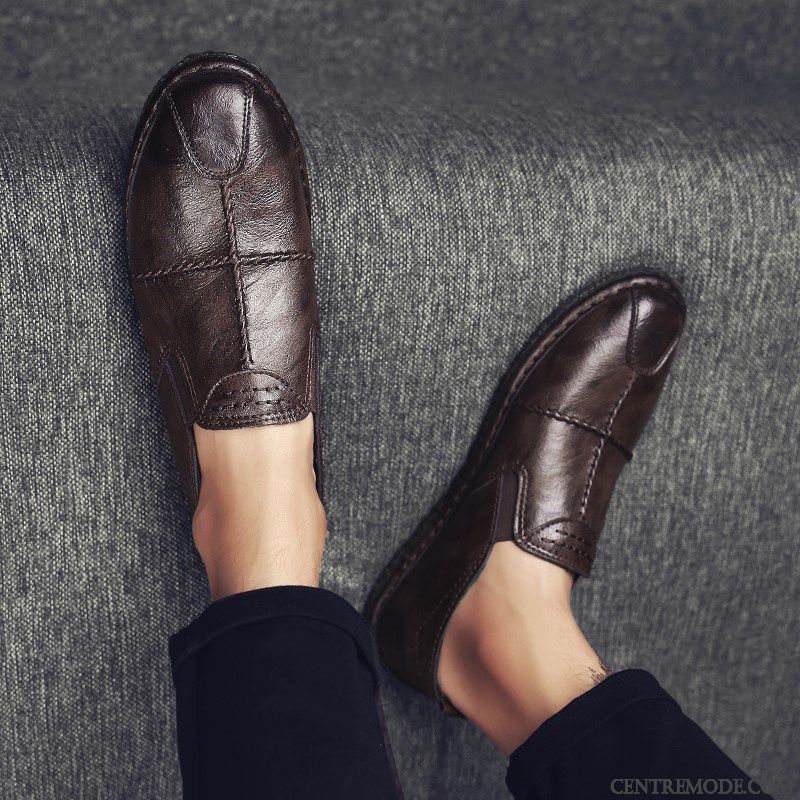 Mocassin Blanc Homme Pas Cher Soldes, Mocassin Pompon Homme Crème Gris Fumé