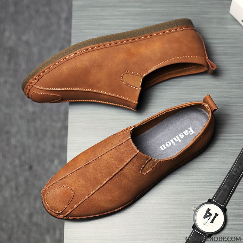 Mocassin Homme Cuir Noir Rose Choquant Kaki, Chaussure Confortable Homme