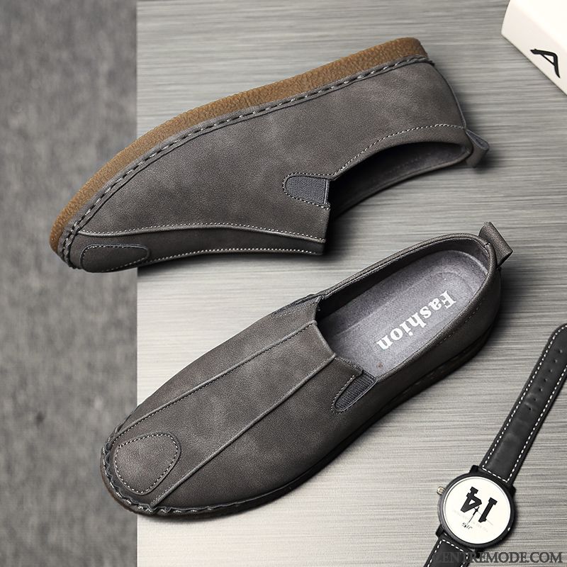 Mocassin Homme Cuir Noir Rose Choquant Kaki, Chaussure Confortable Homme