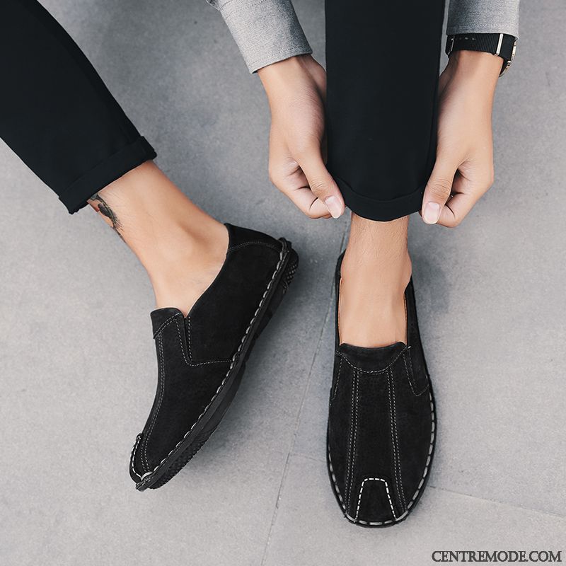 Mocassin Homme Cuir Noir Rose Choquant Kaki, Chaussure Confortable Homme