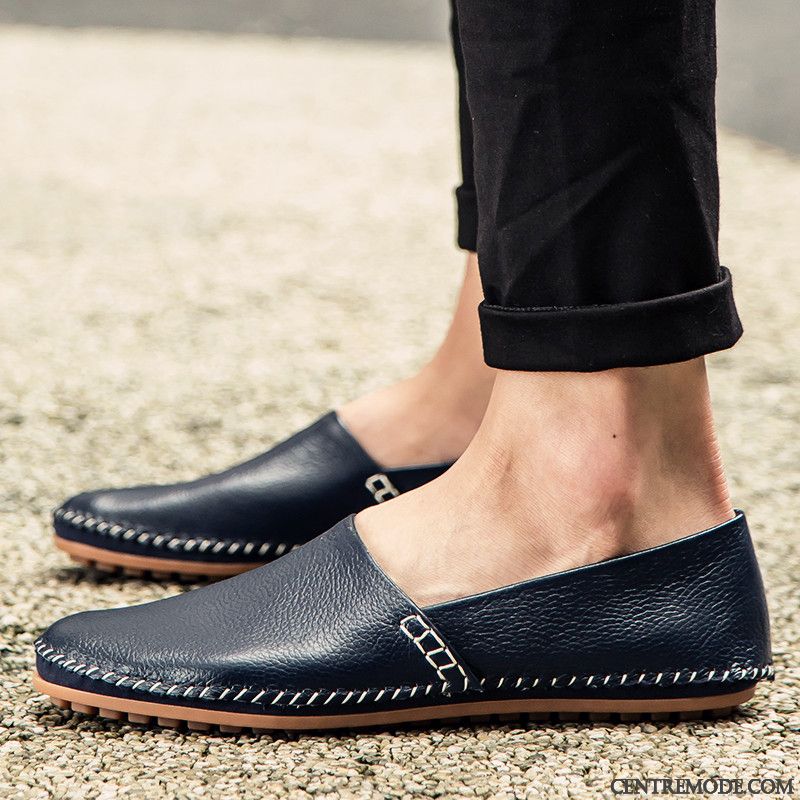 Mocassin Homme Cuir Souple Bleu Aigue-marine Saphir, Soldes Mocassins Homme Pas Cher