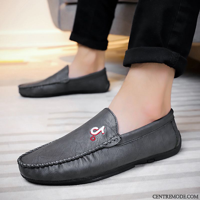 Mocassin Homme Nubuck Gris Vert, Mocassin Homme Cuir Noir Soldes