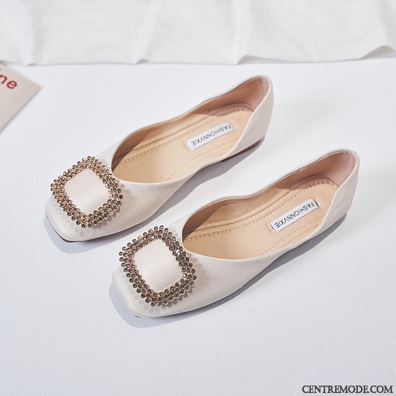 Mocassins Femme Confortable Derbies En Cuir Plates Printemps Tête Carrée Jaune Clair