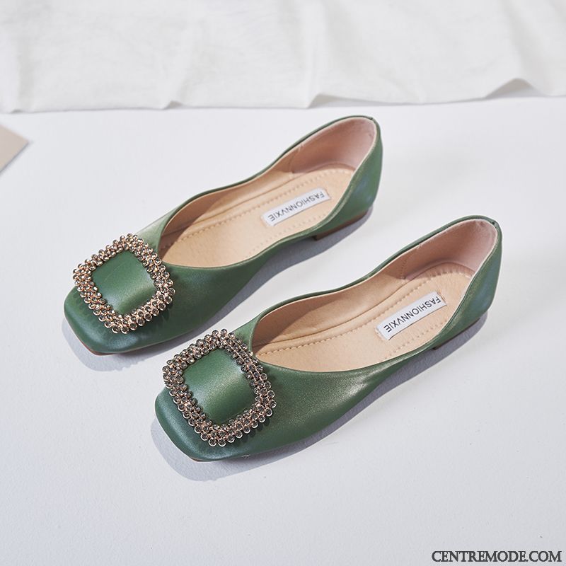 Mocassins Femme Confortable Derbies En Cuir Plates Printemps Tête Carrée Jaune Clair