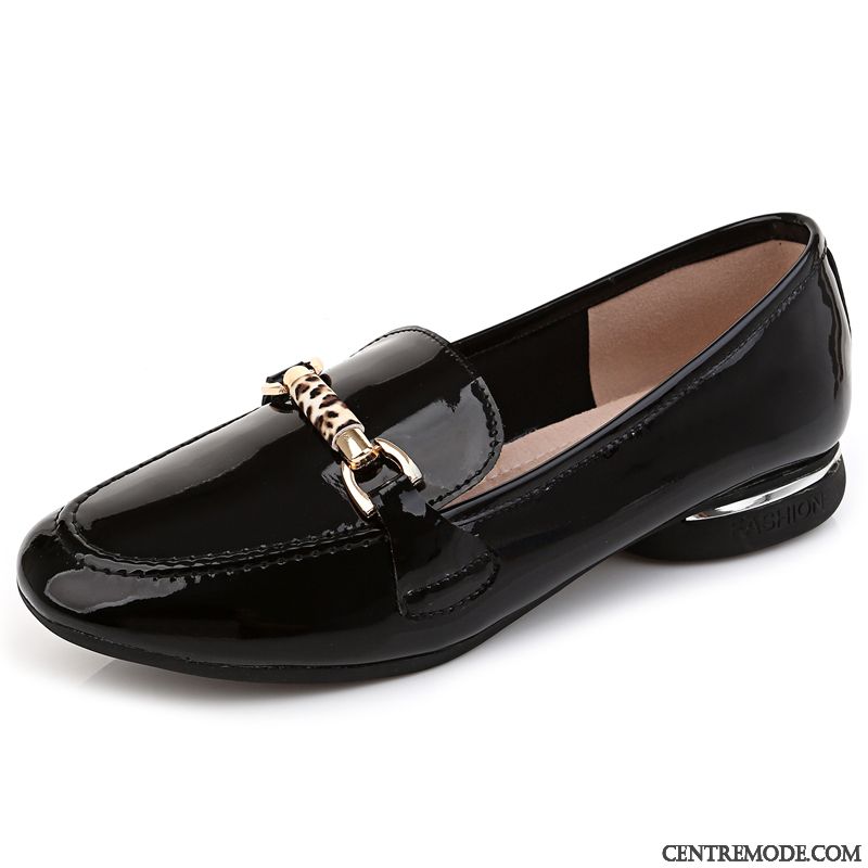 Mocassins Femme Cuir Véritable Derbies Cuir Verni Été Plates Grande Taille Noir