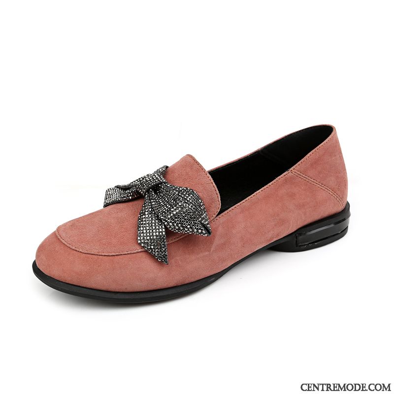 Mocassins Femme Derbies Peau De Mouton Arc Cuir Véritable Semelle Doux Tous Les Assortis Noir Clair