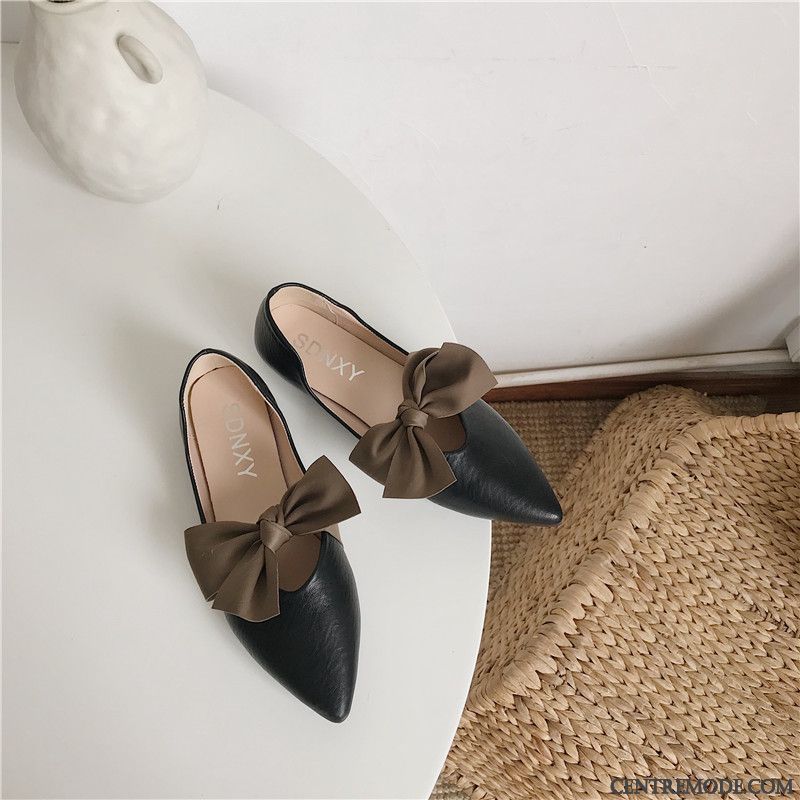 Mocassins Femme Décontractée Derbies Pointe Pointue Étudiant Mode Tempérament Jaune Clair