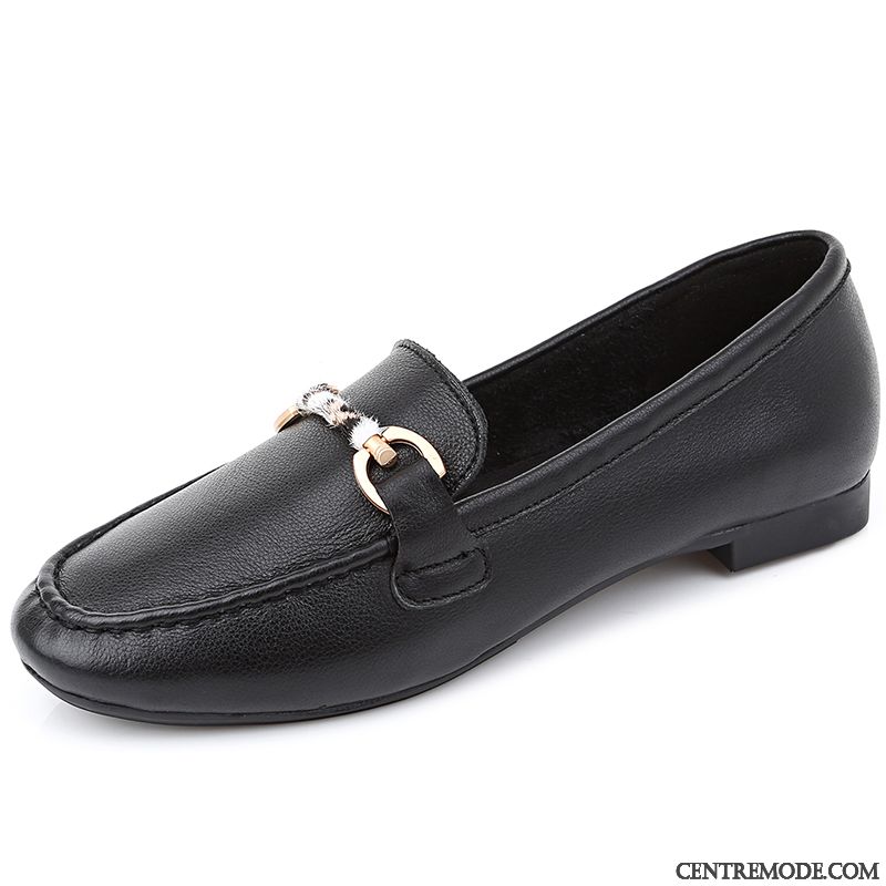 Mocassins Femme Décontractée Tous Les Assortis Plates Grande Taille Mode En Cuir Noir Clair