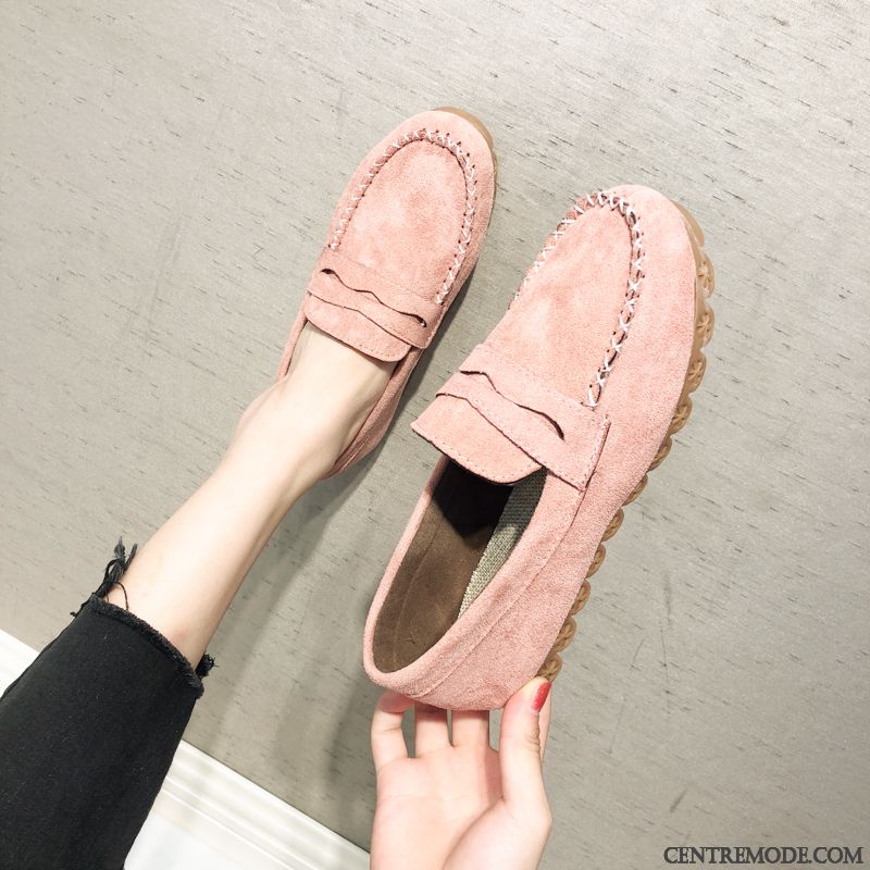 Mocassins Femme Hiver Semelle Doux Tous Les Assortis Derbies Plus De Velours Chaussures En Coton Rose