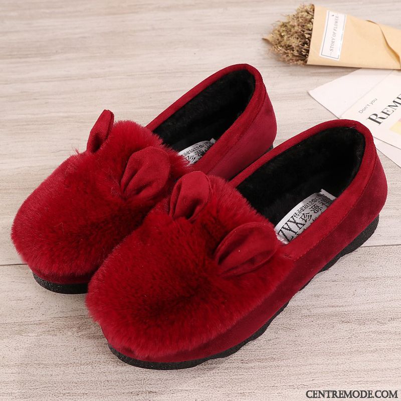 Mocassins Femme L'automne Plus De Velours Chauds Chaussures En Coton Mode Tendance Rouge