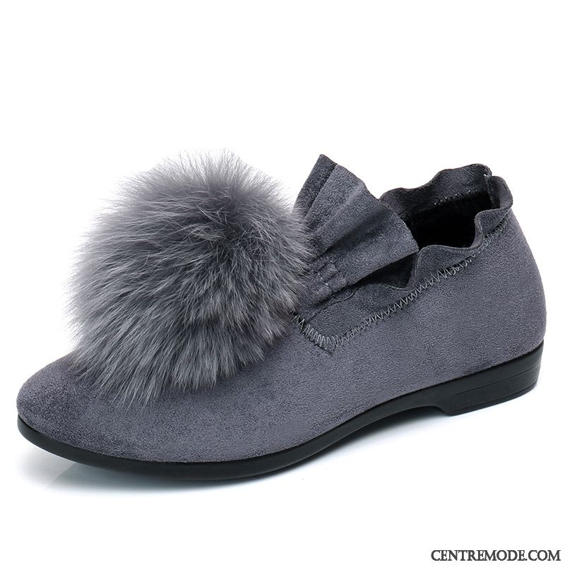 Mocassins Femme Plus De Velours Chaussures En Tissu Chauds Chaussures En Coton Plates L'automne Gris