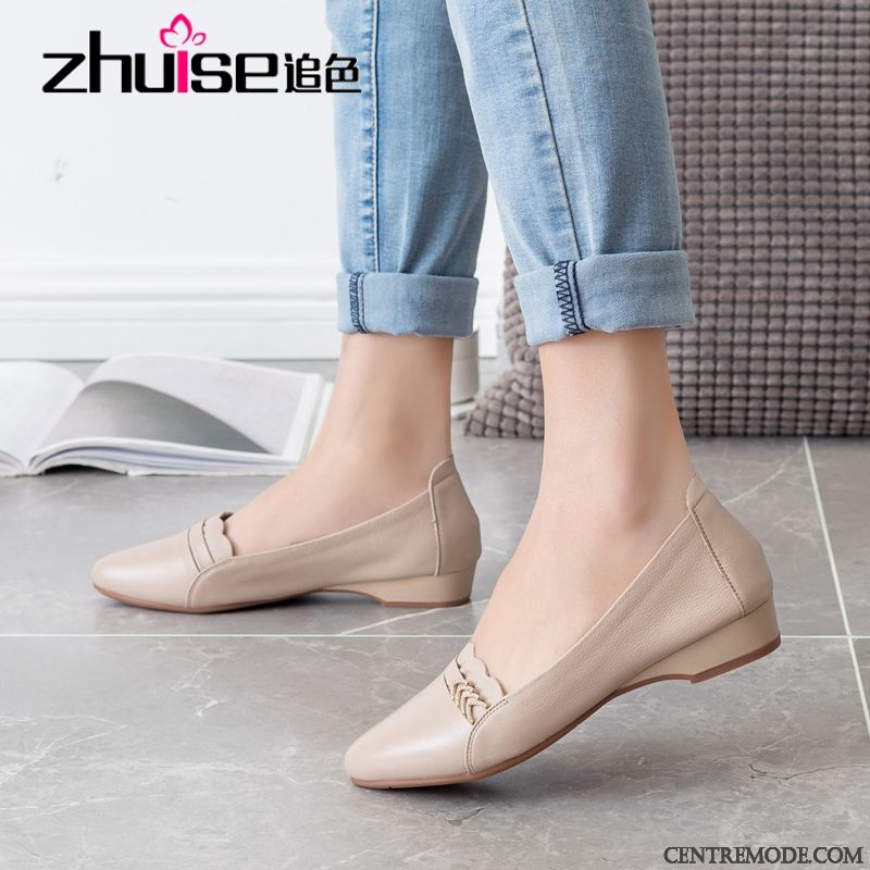 Mocassins Femme Printemps Derbies En Cuir Semelle Doux Confortable Été Noir