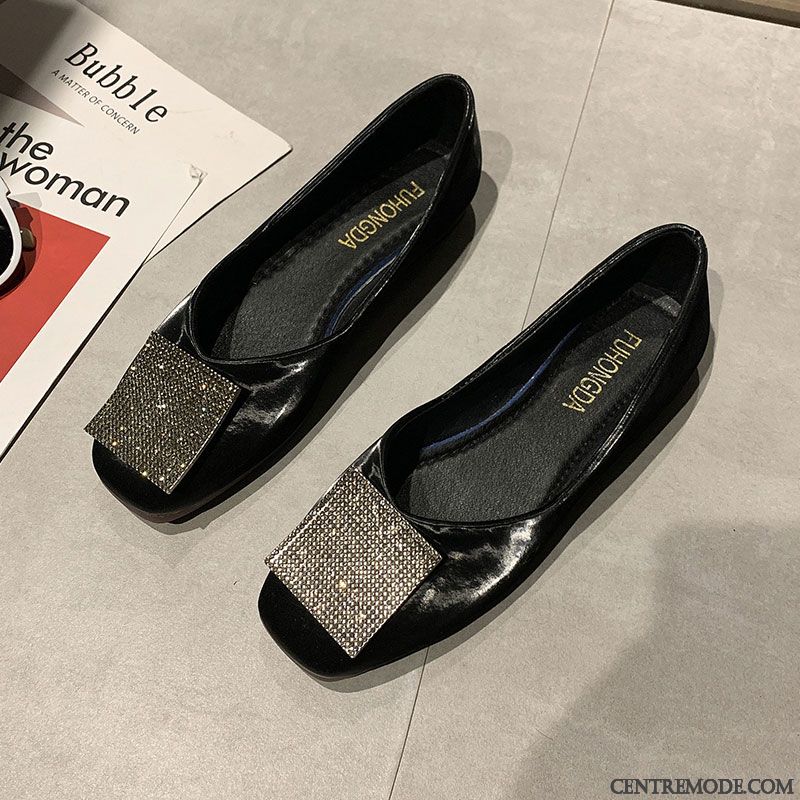 Mocassins Femme Tendance Plates Tempérament Imitation Strass Tous Les Assortis Derbies Jaune