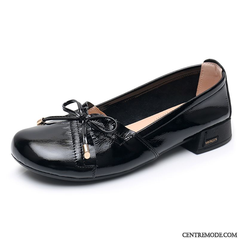 Mocassins Femme Tous Les Assortis Cuir Verni Derbies Cuir Véritable Bout Rond Grande Taille