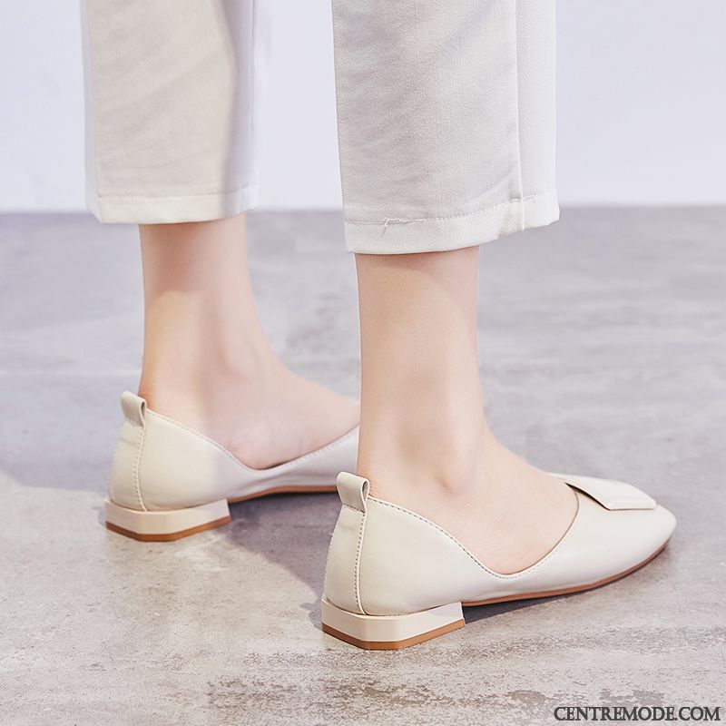 Mocassins Femme Tous Les Assortis Derbies Été Semelle Doux Tête Carrée Simple Blanc Clair