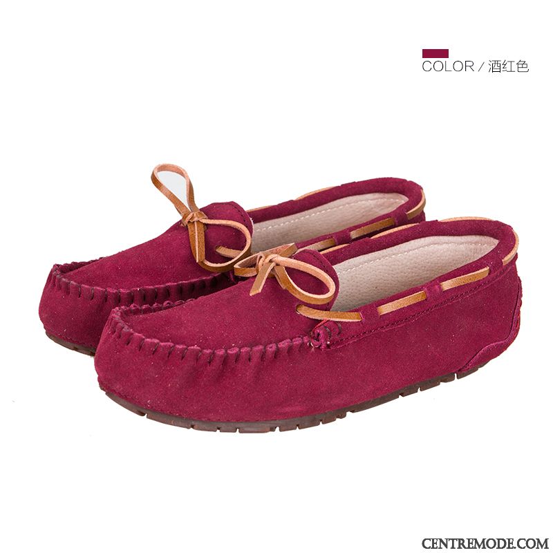 Mocassins Femme Étudiant Printemps Cuir Véritable Antidérapant Enceintes Plates Bordeaux