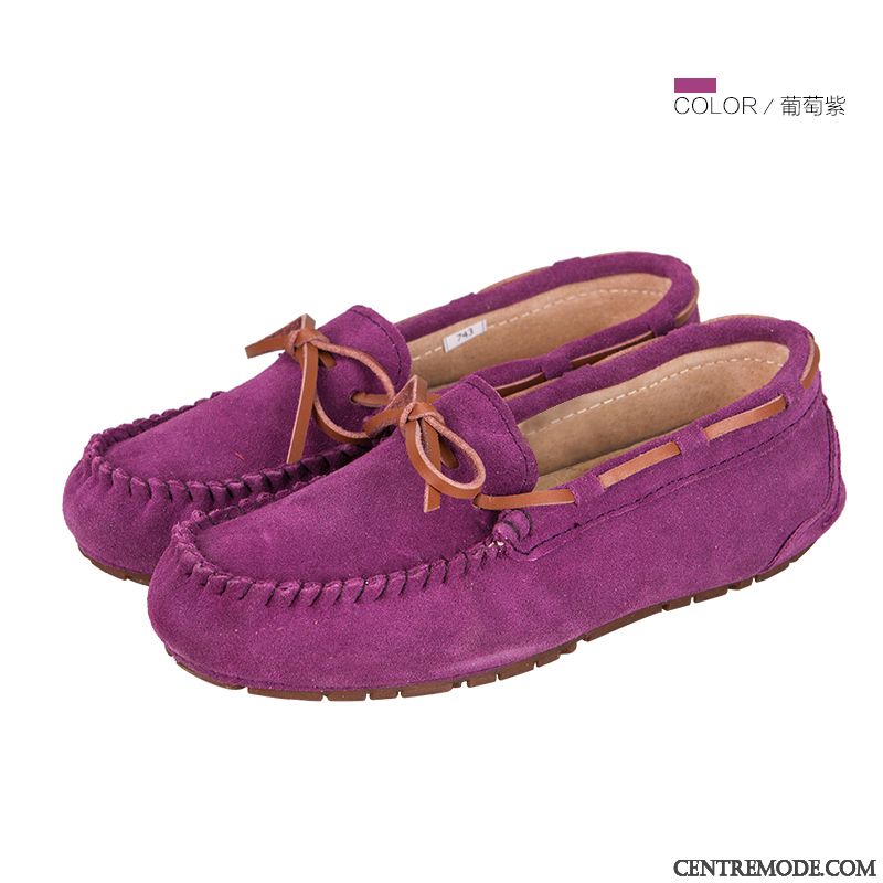 Mocassins Femme Étudiant Printemps Cuir Véritable Antidérapant Enceintes Plates Bordeaux