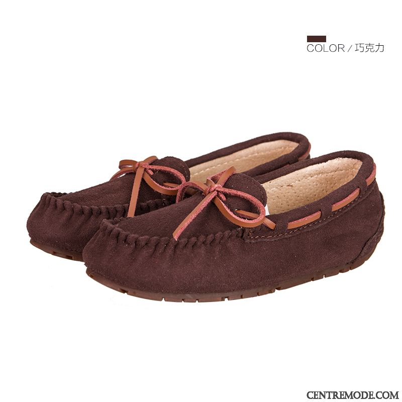 Mocassins Femme Étudiant Printemps Cuir Véritable Antidérapant Enceintes Plates Bordeaux