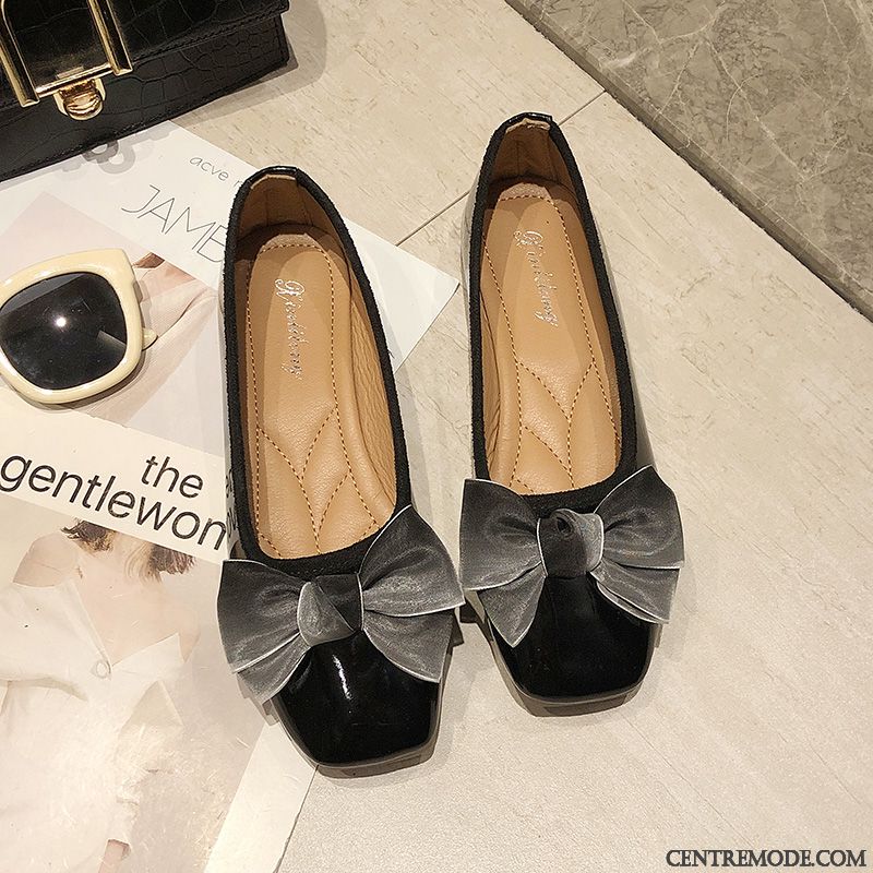 Mocassins Femme Été Derbies Chaussures En Cuir L'automne Chaussures Plates Slip-on Noir