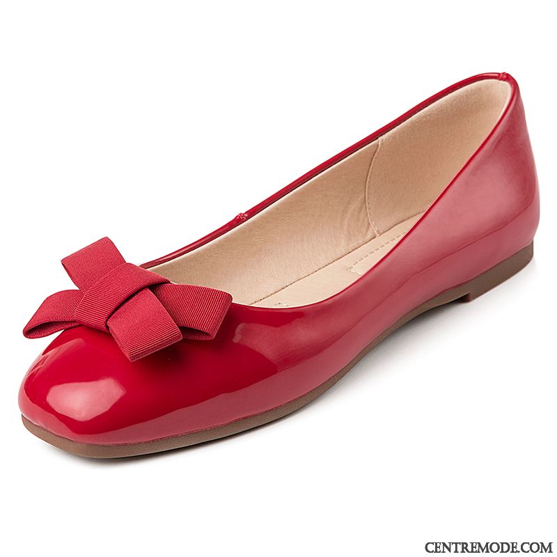 Mocassins Femme Été Derbies Enceintes Chaussures Plates Tête Carrée Slip-on Rouge Clair