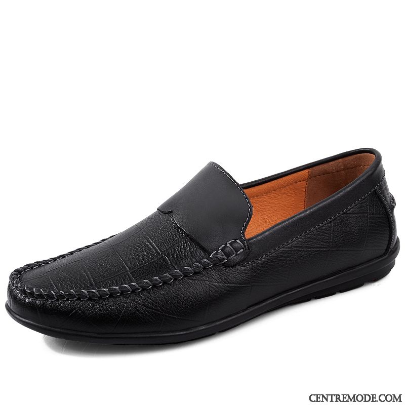 Mocassins Homme Angleterre Semelle Doux Chaussures En Cuir Jeunesse Décontractée Cuir Véritable Noir