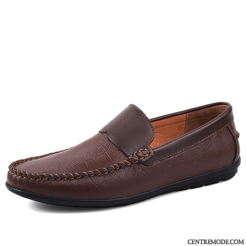 Mocassins Homme Angleterre Semelle Doux Chaussures En Cuir Jeunesse Décontractée Cuir Véritable Noir