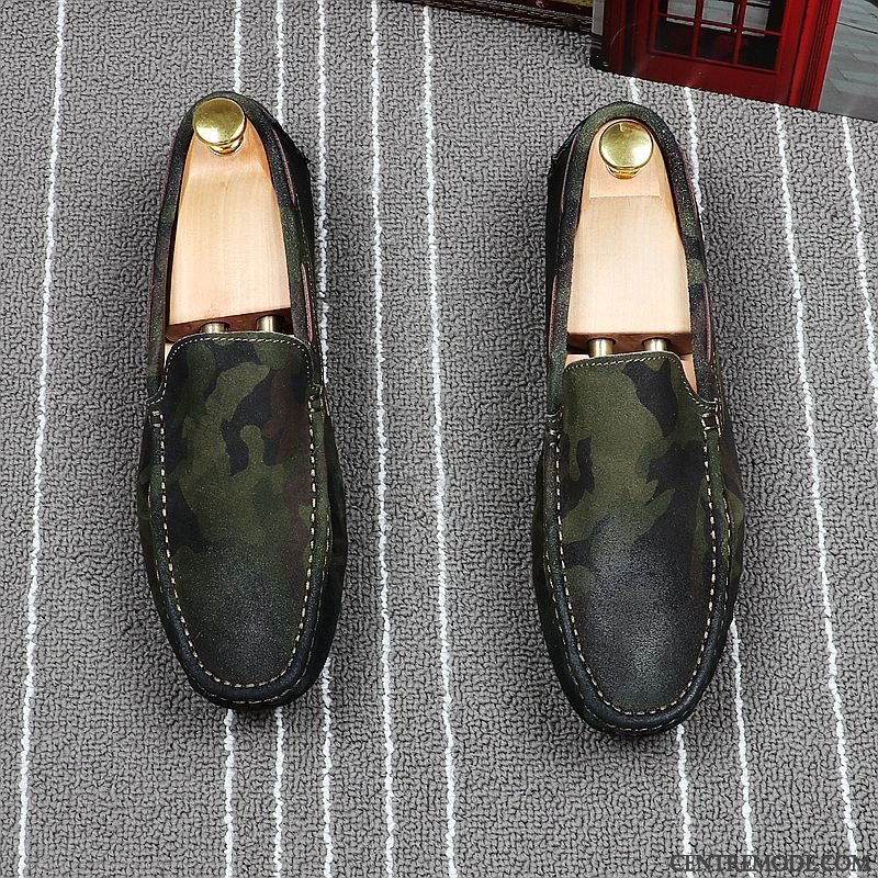 Mocassins Homme Chaussures De Conduite Semelle Doux Été Angleterre Tendance Camouflage Vert