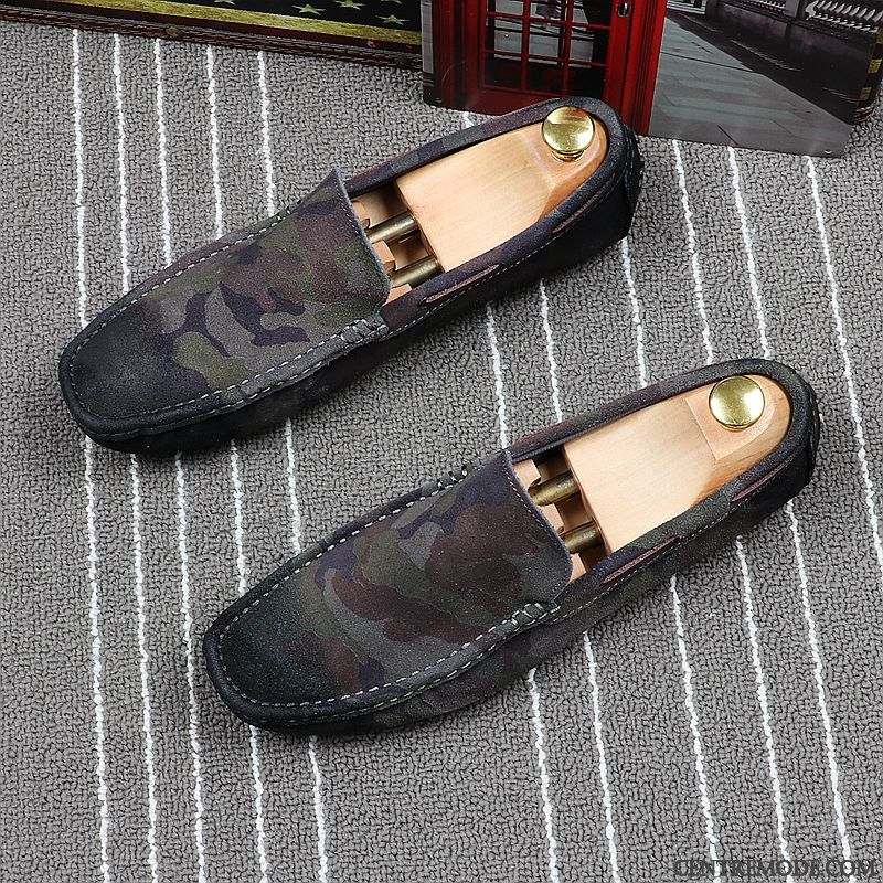 Mocassins Homme Chaussures De Conduite Semelle Doux Été Angleterre Tendance Camouflage Vert