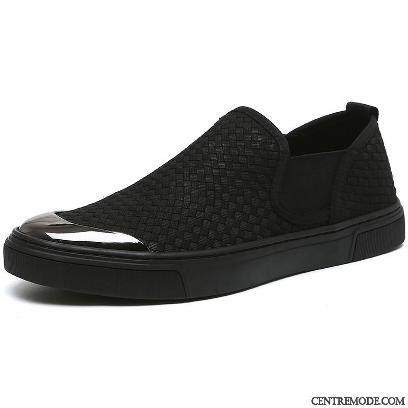 Mocassins Homme Chaussures De Skate Tendance Décontractée Slip-on Chaussures En Tissu L'automne Noir