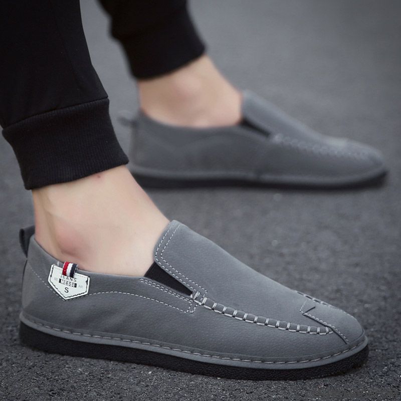 Mocassins Homme Chaussures En Cuir Angleterre Slip-on Tendance Tous Les Assortis Printemps Gris