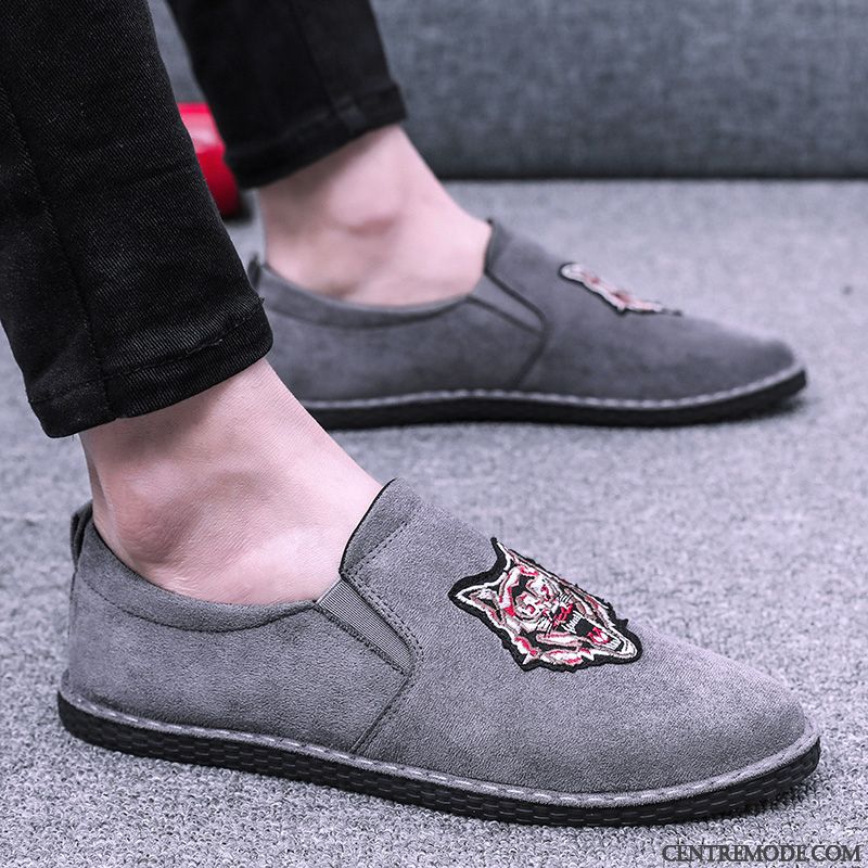 Mocassins Homme Chaussures En Cuir Angleterre Slip-on Tendance Tous Les Assortis Printemps Gris