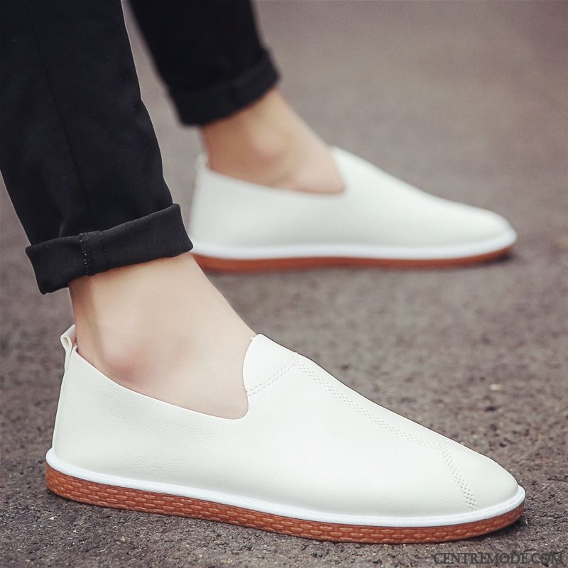 Mocassins Homme Chaussures En Cuir Angleterre Tendance Tous Les Assortis Printemps Blanc
