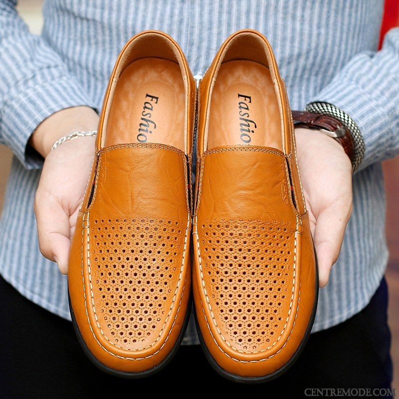 Mocassins Homme Chaussures En Cuir Chaussures De Conduite Printemps Creux Guipure Cuir Véritable Décontractée Rouge Brun