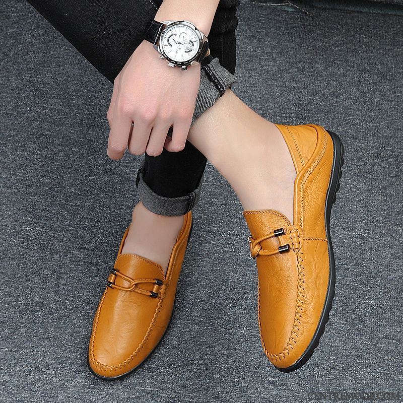 Mocassins Homme Chaussures En Cuir Chaussures De Conduite Printemps Creux Guipure Cuir Véritable Décontractée Rouge Brun