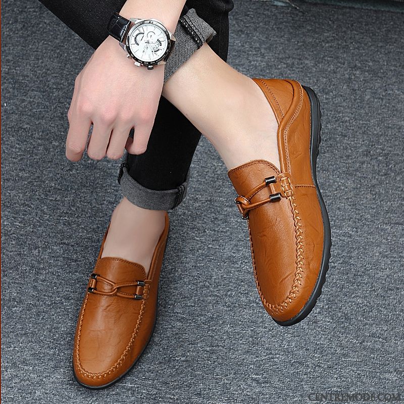 Mocassins Homme Chaussures En Cuir Chaussures De Conduite Printemps Creux Guipure Cuir Véritable Décontractée Rouge Brun