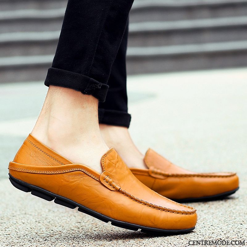 Mocassins Homme Chaussures En Cuir Chaussures De Conduite Printemps Creux Guipure Cuir Véritable Décontractée Rouge Brun